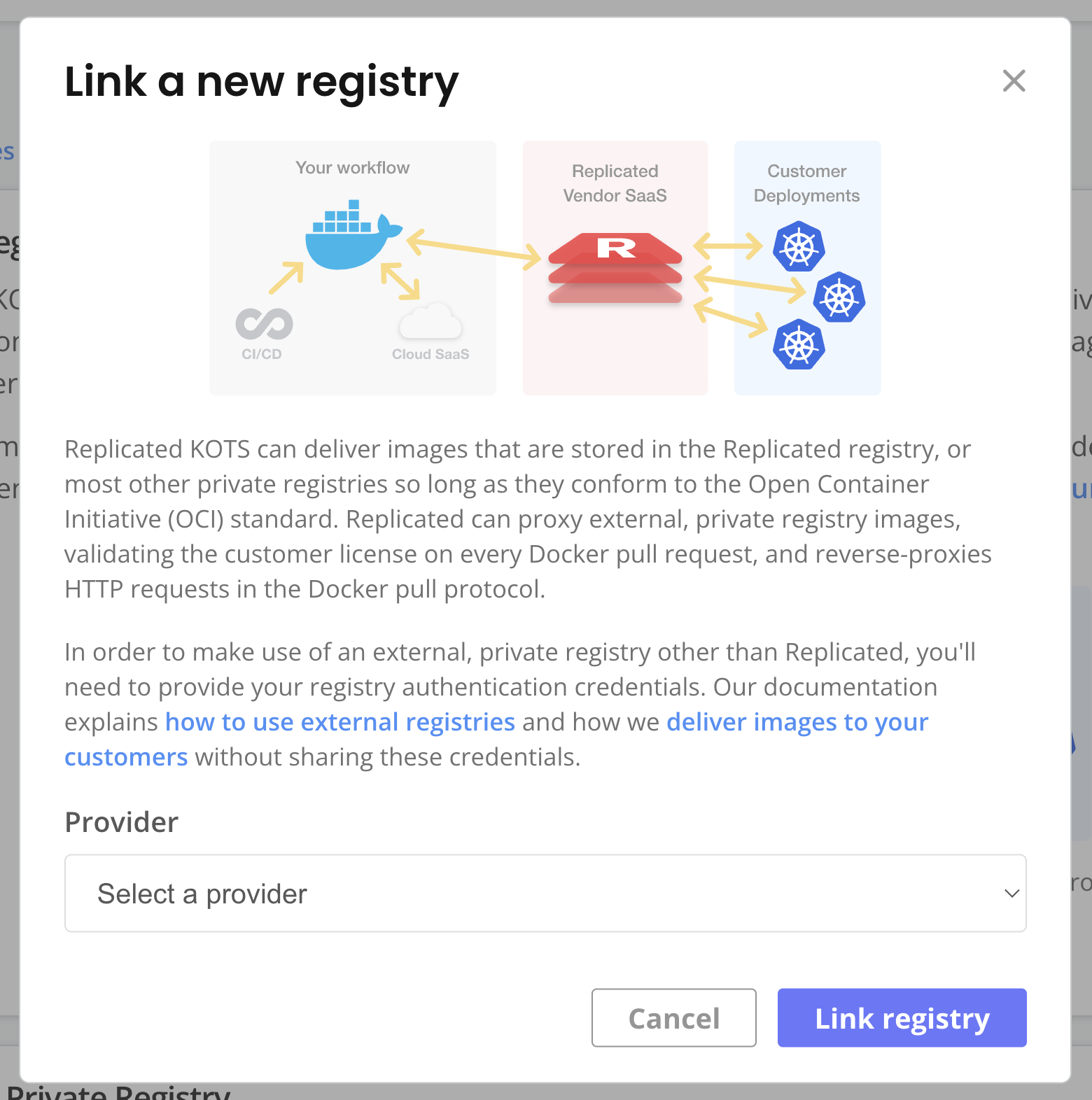 Link a new registry in the Vendor Portal